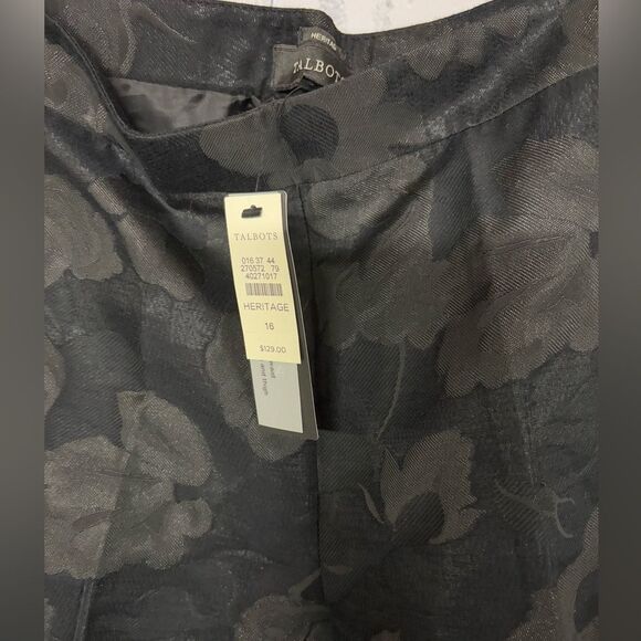 NWT Talbots Heritage Black Floral Jacquard Pants Side Zip Festive Party 16 - Picture 3 of 12